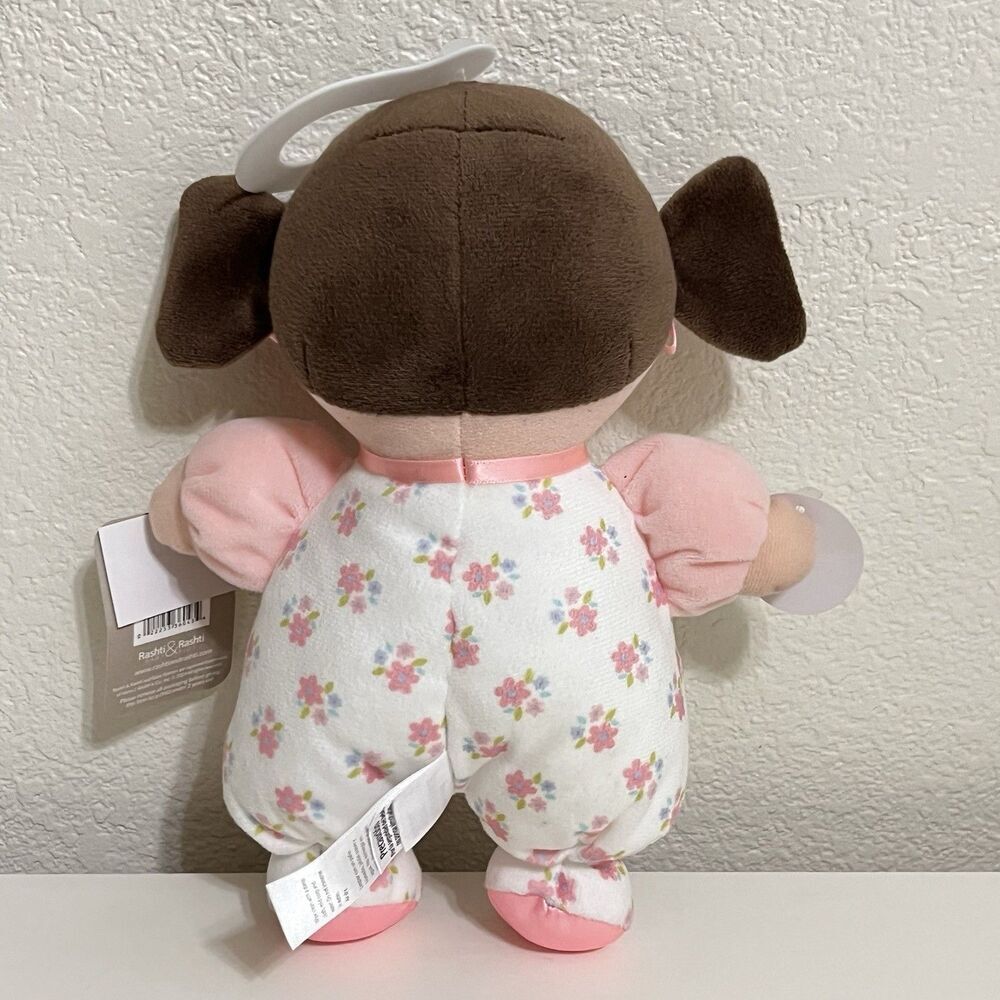 Baby Starters Plush Brunette Olivia Baby Doll with Rattle Lovey Pink Floral 10" - Picture 7 of 10